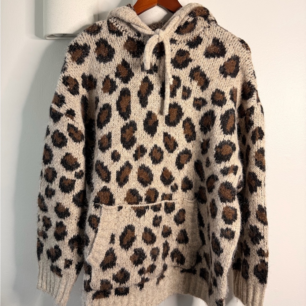 Zara Oversized Leopard Knit Hoodie XS-S